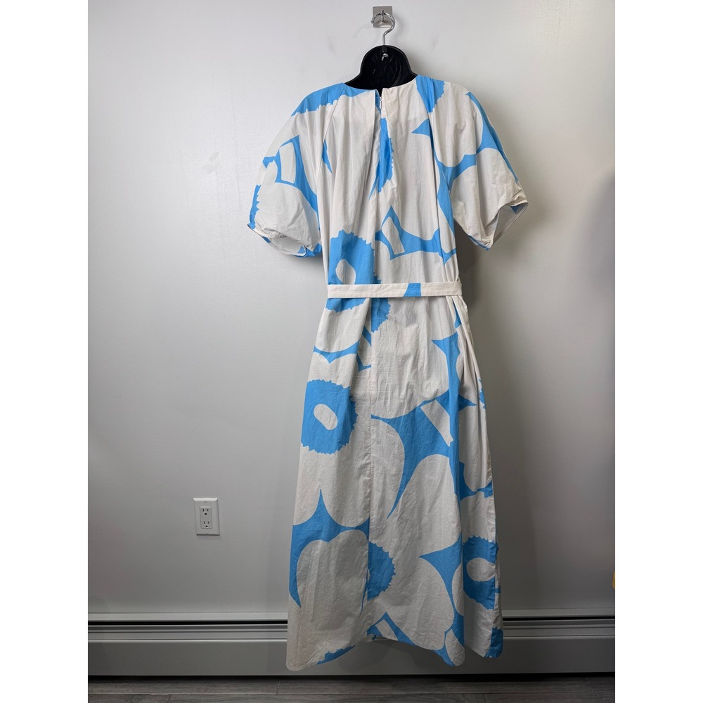 Marimekko Blue Unikko Dress Floral Puff Sleeve Belted Size 42 (US 12) Large - Picture 3 of 9